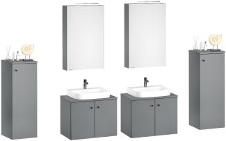 Badezimmermöbel-Set Spiegelschrank Waschtisch Schrank halbhoch grau V-90. 59-01