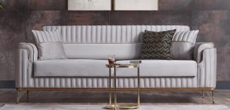 Casa Padrino Luxus Schlafsofa Hellgrau / Braun / Gold 228 x 94 x H. 88 cm - Wohnzimmer Sofa mit 3 Kissen - Luxus Wohnzimmer Möbel