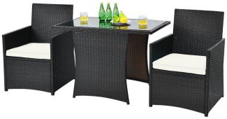 COSTWAY Balkonset, 3 teilig, Rattan, 2 Personen, mit Sitzkissen, platzsparend