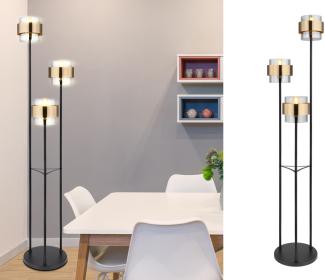 LED Stehleuchte 3-flammig mit Rauchglas und Messingringen, Ø43cm