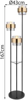 LED Stehleuchte 3-flammig mit Rauchglas und Messingringen, Ø43cm