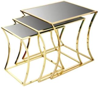 Casa Padrino Luxus Beistelltisch Set Gold / Schwarz - 3 Metall Tische mit Glasplatte - Luxus Möbel