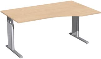 PC-Schreibtisch rechts, höhenverstellbar, 160x100cm, Buche / Silber