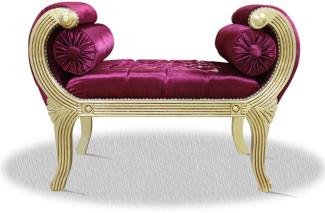 Casa Padrino Barock Schemel Creme Lila Silber 90 x 40 x H. 65 cm - Luxus Sitzbank