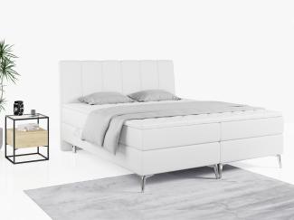 Boxspringbett - Doppelbett mit Multipocket-Matratze - ADELANO - 200x200cm - Weiß Kunstleder - H4