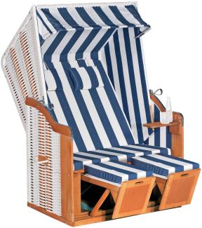 SunnySmart Garten-Strandkorb Rustikal 50 PLUS 2-Sitzer weiß/blau mit Kissen