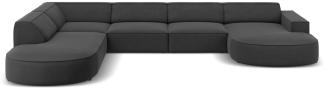 Micadoni 7-Sitzer Samtstoff Panorama Ecke links Sofa Jodie | Bezug Grey | Beinfarbe Black Plastic