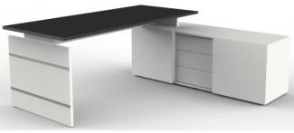 Form 4 Komplettarbeitsplatz, Eckkombination aus Schreibtisch und Sideboard, Weiß / Anthrazit