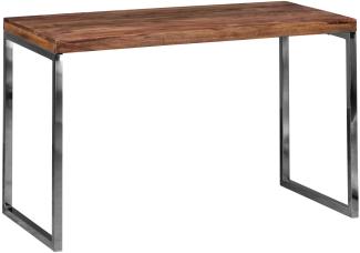 KADIMA DESIGN Schreibtisch ISEN aus Massivholz, Landhausstil mit verchromtem Metallgestell, max. 50 kg Belastbarkeit. Farbe: Braun