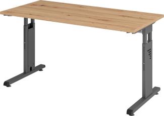 bümö® Homeoffice Schreibtisch O-Serie höhenverstellbar, Tischplatte 140 x 67,2 cm in Asteiche, Gestell in graphit