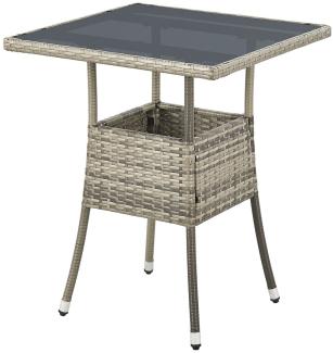 Juskys Polyrattan Gartentisch Yoro wetterfest - Balkontisch 60x60 cm eckig - Rattan Beistelltisch mit Glasplatte - kleiner Tisch für Balkon - Grau