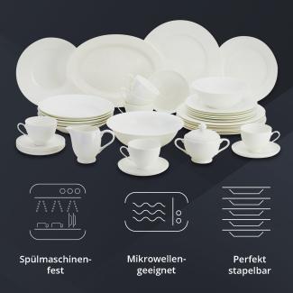 Peill & Putzler Germany Geschirrset | Kombiservice 35-teilig in Weiß für 6 Personen | aus hochwertigem Bone China Porzellan gefertigt | sehr elegant und modern