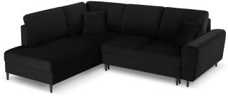 Micadoni 5-Sitzer Samtstoff Ecke links Sofa mit Bettfunktion und Box Moghan | Bezug Black | Beinfarbe Black Chrome Metal