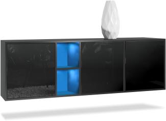 Vladon Kommode Cuba - Schwarz matt/Schwarz Hochglanz - Modernes Sideboard für Ihr Wohnbereich - (BxHxT) 182x53x35 cm