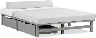 Palettenbett mit Lattenrost und 2er-Set Bettkasten, Holz grau, 140 x 200 cm