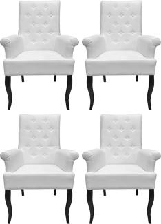 Casa Padrino Chesterfield Neo Barock Esszimmerstuhl 4er Set Weiß / Schwarz - Kunstleder Stühle mit Armlehnen - Barock Möbel