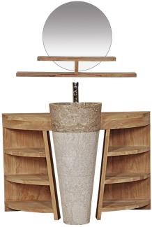 Badmöbel Set Laxa Teak Massivholz - Breite vom Unterschrank: 120 cm - Breite vom Spiegel: 120 cm - Standwaschbecken: mit Standwaschbecken - Handtuchhalter: ohne Handtuchhalter