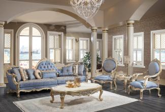 Casa Padrino Luxus Barock Wohnzimmer Set - 1 Chesterfield Sofa & 1 Couchtisch & 2 Salon Stühle & 1 Beistelltisch - Barock Wohnzimmermöbel