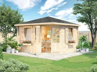 Alpholz 5-Eck Gartenhaus Monica Royal Gartenhaus aus Holz Holzhaus mit 40 mm Wandstärke Blockbohlenhaus mit Montagematerial