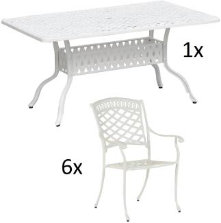 Inko 7-teilige Sitzgruppe Alu-Guss weiß Tisch 120x80x74 cm cm mit 6 Sesseln Tisch 120x80 cm mit 6x Sessel Urban