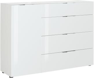 Kommode "78143468" in weiß matt - Weißglas mit 4 Schubladen und einer Tür. Abmessungen (BxHxT) 135x99x40 cm