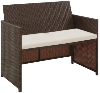 2-Sitzer-Gartensofa mit Polstern Braun Poly Rattan