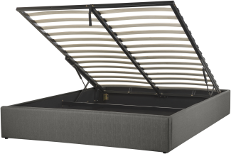 Polsterbett Leinenoptik grau mit Bettkasten hochklappbar 160 x 200 cm DINAN