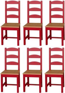 Casa Padrino Landhausstil Esszimmer Stuhl Set 48 x 41 x H. 93 cm - Massivholz Küchen Stühle 6er Set - Esszimmer Möbel im Landhausstil rot / naturfarben