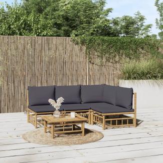 vidaXL 5-tlg. Garten-Lounge-Set mit Dunkelgrauen Kissen Bambus