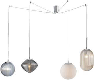 LED Pendelleuchte mit 4 Relief Glas Lampenschirmen, Höhe 166cm