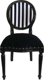 Casa Padrino Luxus Barock Medaillon Esszimmer Stuhl Schwarz Weiß Streifen / Schwarz - Möbel