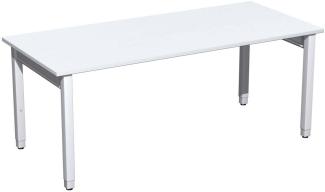 Schreibtisch '4 Fuß Pro Quadrat' höhenverstellbar, 180x80x68-86cm, Weiß / Silber