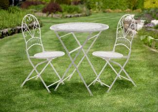 Terassen Möbel-Set Bistro Garten Balkon Gartendeko antik weiß 2 Stühle und Tisch