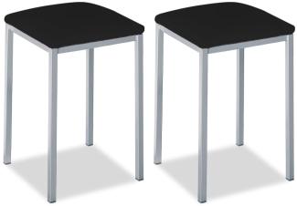 ASTIMESA - Gepolsterter Küchenhocker - Solide und Feste Struktur - Gestell Farbe Aluminium und Sitzfläche aus Kunstleder - Sitzfarbe: Schwarz, Lieferumfang: 2 Stück, Maße: 35 x 35 x 45 cm