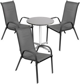 4-tlg. Bistro Garnitur Balkonset Garnitur Tisch + 3 Stapelstühle Ø60xH70cm