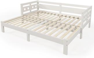 Merax Daybett, ausziehbares Tagesbett Kiefer Holzbett 90x200cm/180x200cm, weiß
