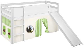 Lilokids 'Jelle' Spielbett 90 x 190 cm, Dragons Grün, Kiefer massiv, mit Rutsche und Vorhang