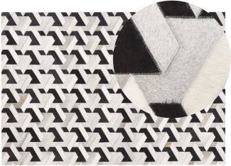 Teppich Kuhfell schwarz / grau 140 x 200 cm Patchwork Kurzflor NARMAN