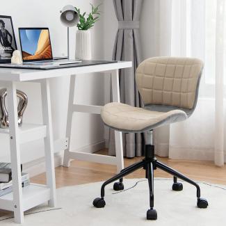 COSTWAY Bürostuhl höhenverstellbarer, ergonomischer Drehstuhl 150kg belastbar ohne Armlehnen Computerstuhl Chefsessel für Arbeitszimmer & Büro, Beige+Braun