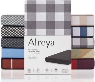 Alreya Renforcé Spannbettlaken 160 x 200 cm - Anthrazit Kariert - 100% Baumwolle - Klassisches Spannbetttuch für Standardmatratzen bis 25cm Matratzenhöhe
