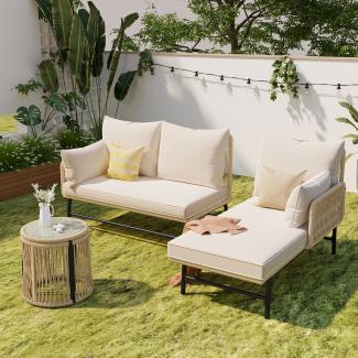 Merax Gartenlounge-Set, Gartenmöbel-Set, Gartenmöbel aus gewebtem Seil für den Außenbereich, L-förmiges, Beige