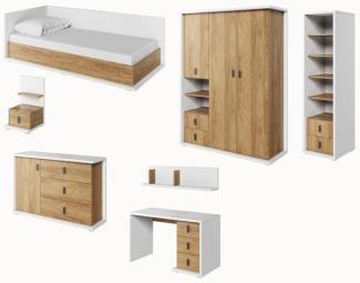 Jugendzimmer-Set Simi 7-teilig weiß Hickory Oak inkl. Matratze