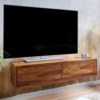 KADIMA DESIGN Massivholz Wand-Lowboard - Hochwertiges TV-Board aus Sheeshamholz, Modernes Design, 2 Schubladen, schützende Oberfläche.
