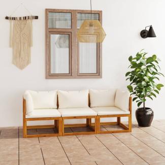 3057638 vidaXL 3-Seater Garden Sofa with Cushion Cream Solid Acacia Wood (311853+311863)