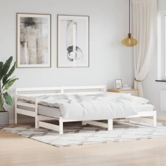 Tagesbett Ausziehbar Weiß 80x200 cm Massivholz Kiefer (Farbe: Weiß)
