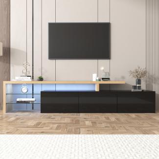 Merax Lowboard, mit Glasablgen und LED-Beleuchtung, Fernsehtisch Hochglanz, TV-Schrank, Schwarz