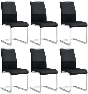 Merax Freischwinger(Set, 6 St), Moderne Esszimmerstühle 6er Set, Rückenlehne aus PU Kunstleder und Leinen, für Esszimmer, Gast Bürostuhl, schwarz