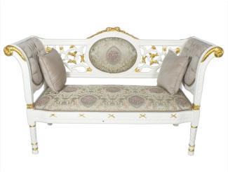 Casa Padrino Barock Sitzbank Grau Creme Muster / Weiß Gold 155 x 50 x H. 70 cm - Antikstil Sitzbank