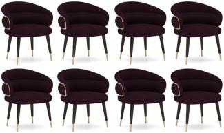 Casa Padrino Luxus Esszimmer Stuhl 8er Set Lila / Schwarz / Beige - Küchen Stühle mit Armlehnen - Esszimmer Möbel - Restaurant Möbel - Hotel Möbel - Luxus Möbel