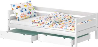 WNM Group Kinderbett für Mädchen und Jungen Kaira - Jugenbett aus Massivholz - Bett mit 2 Schubladen - Funktionsbett 160x80 cm - Weiß